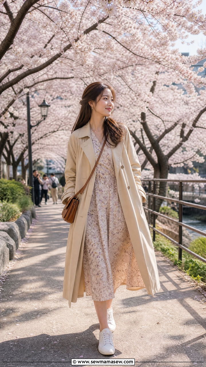 Trench Coat And Midi Dress Spring Korea Japan Look - 25 Asian vacation outfit ideas