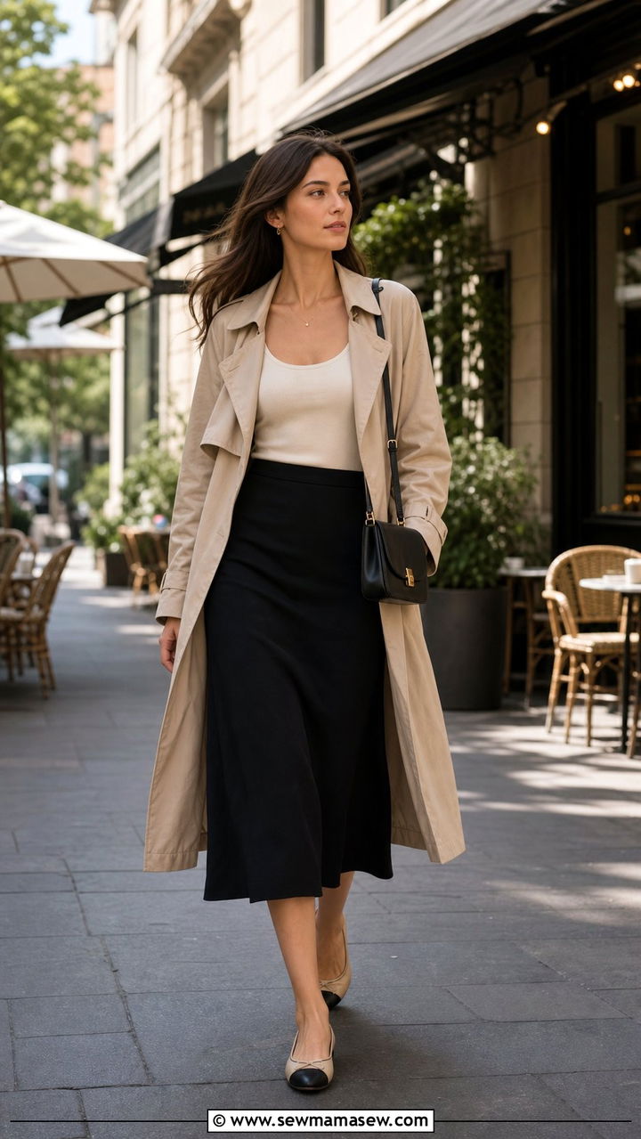 Trench Coat And Midi Skirt City Walk - 25 Spring 10 piece capsule wardrobe