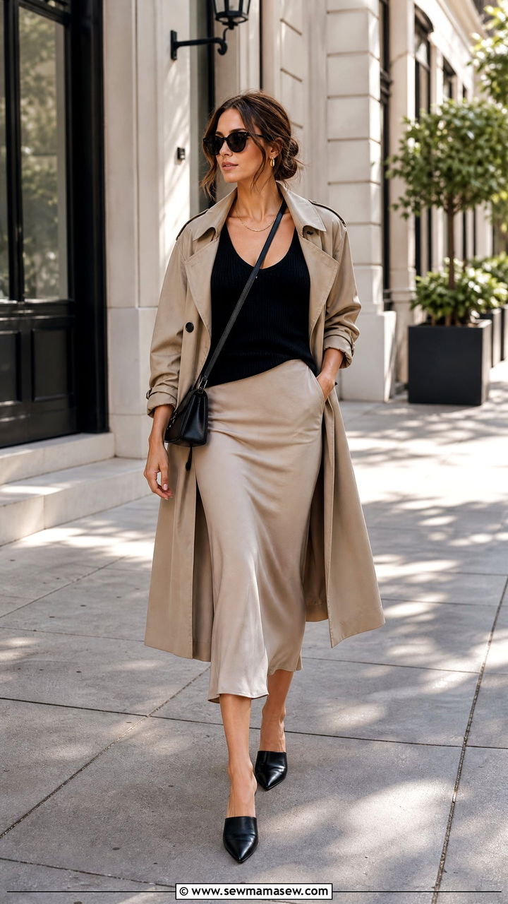 Trench Coat And Slip Skirt Outfit - 25 Salesperson outfit ideas