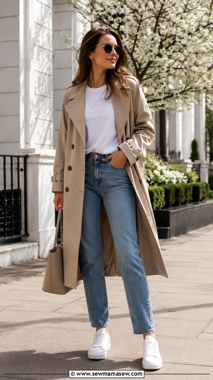 Trench Coat And Straight Leg Jeans - 25 Mid April outfit ideas