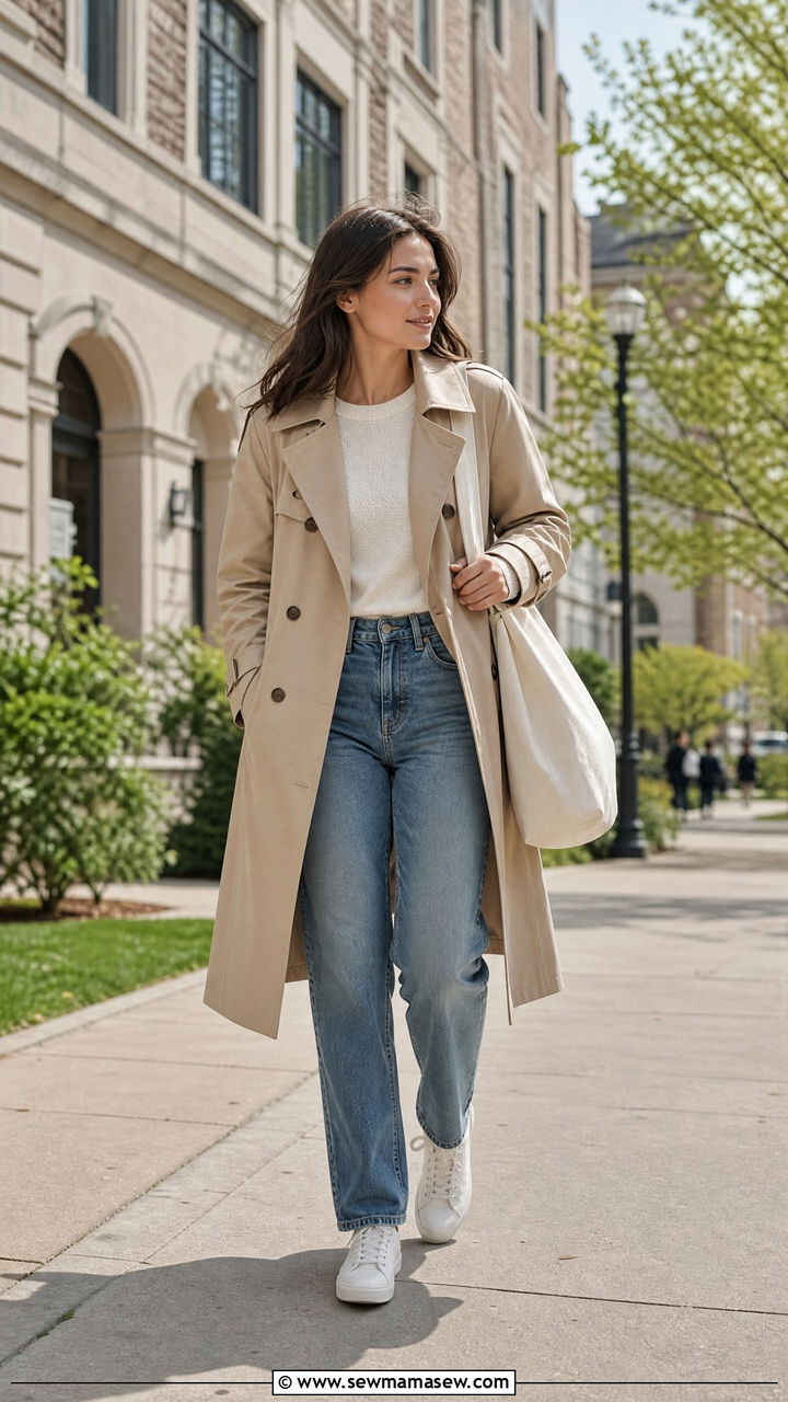Trench Coat And Straight Leg Jeans School Outfit - 30 classy school outfits
