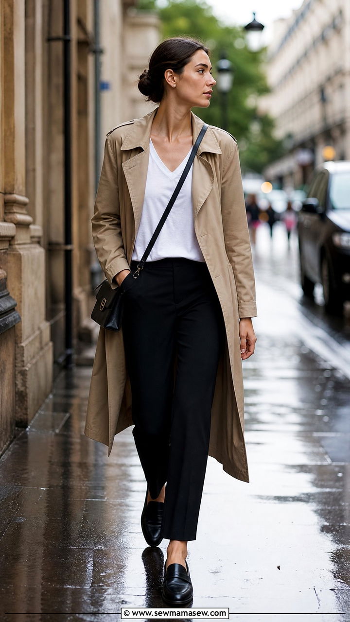 Trench Coat And Straight Leg Trousers - 35 Minimalist outfit ideas for work