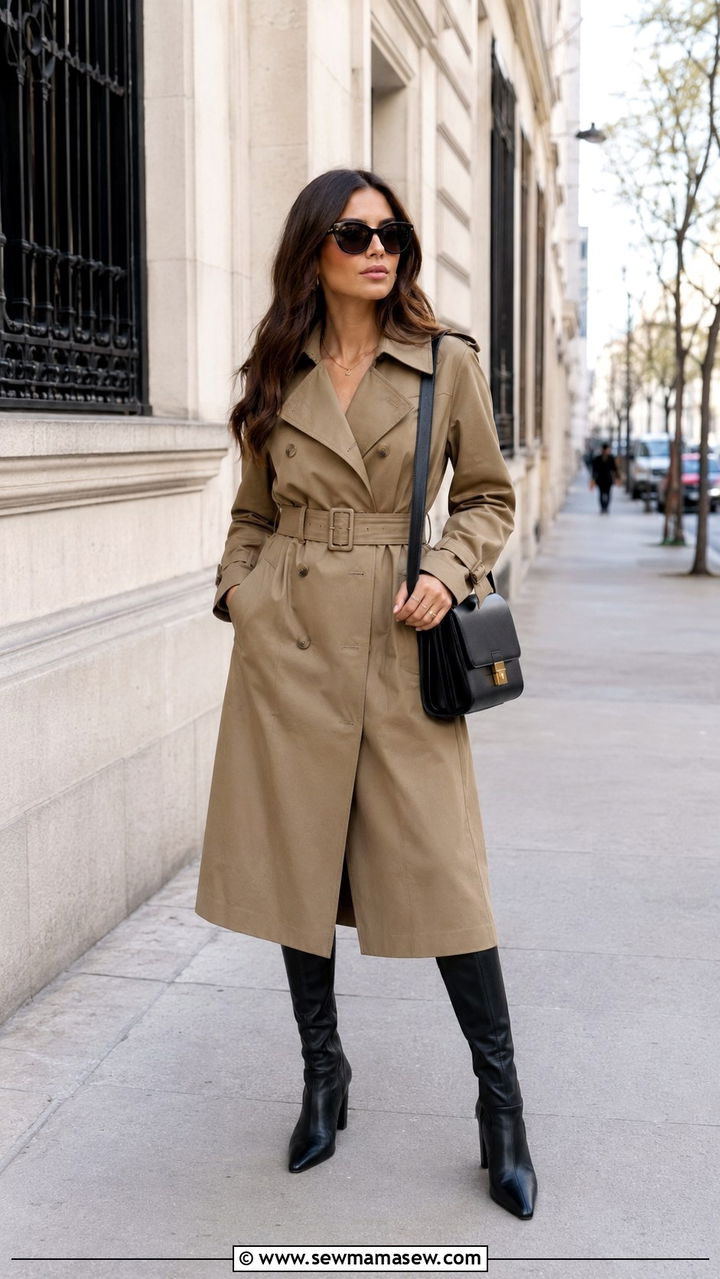 Trench Coat Dress with Knee High Boots - 30 Shoulder season outfit ideas