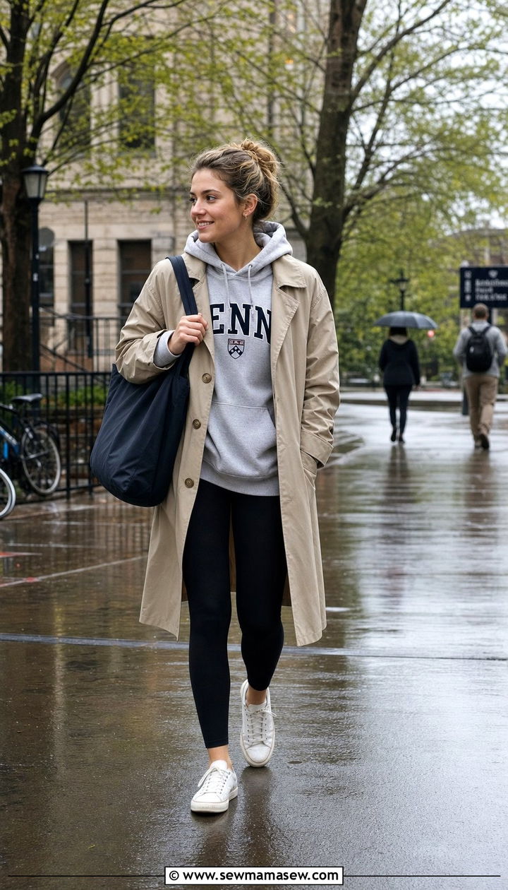 Trench Coat Hoodie Leggings Outfit - 25 college outfits aesthetic
