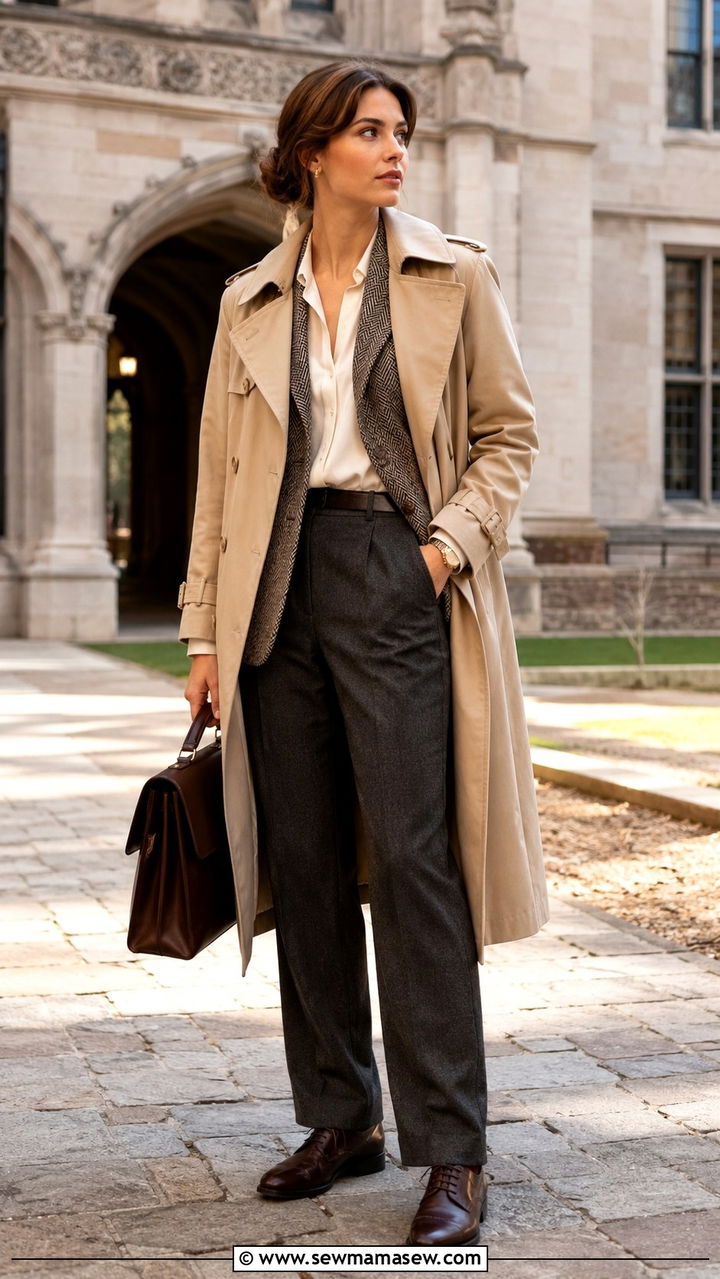 Trench Coat Layered Over A Tweed Blazer With Wool Trousers - 25 Old money outfit ideas with trench coat