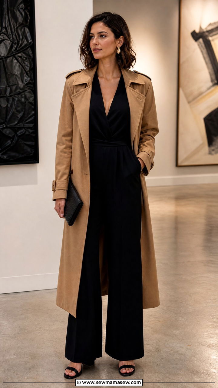 Trench Coat Layered Over Jumpsuit Outfit - 40 trench coat outfit ideas