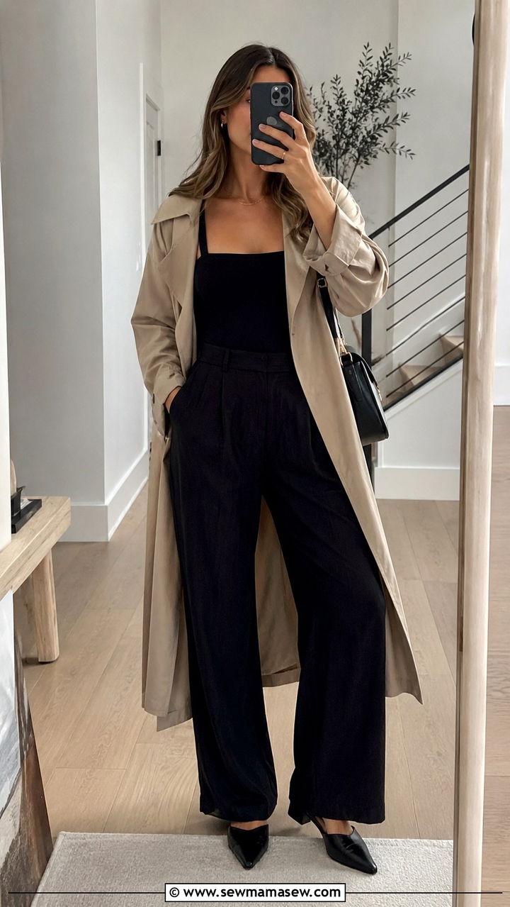 Trench Coat Linen Pants Bodysuit Outfit - 25 Wide leg linen pants outfit ideas with a trench coat