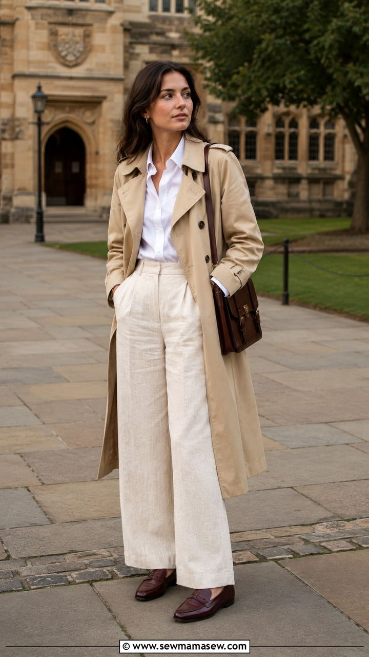 Trench Coat Linen Pants Loafers Outfit - 25 Wide leg linen pants outfit ideas with a trench coat