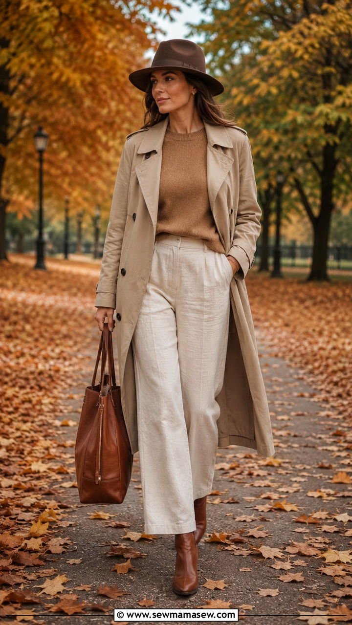 Trench Coat Linen Pants Sweater Outfit - 25 Wide leg linen pants outfit ideas with a trench coat
