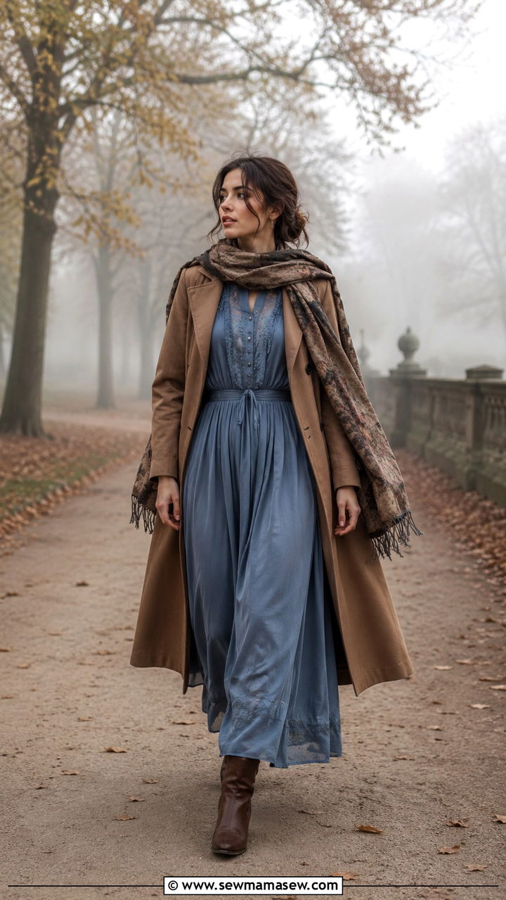 Trench Coat Maxi Dress And Scarf Cape - 25 poetcore outfits