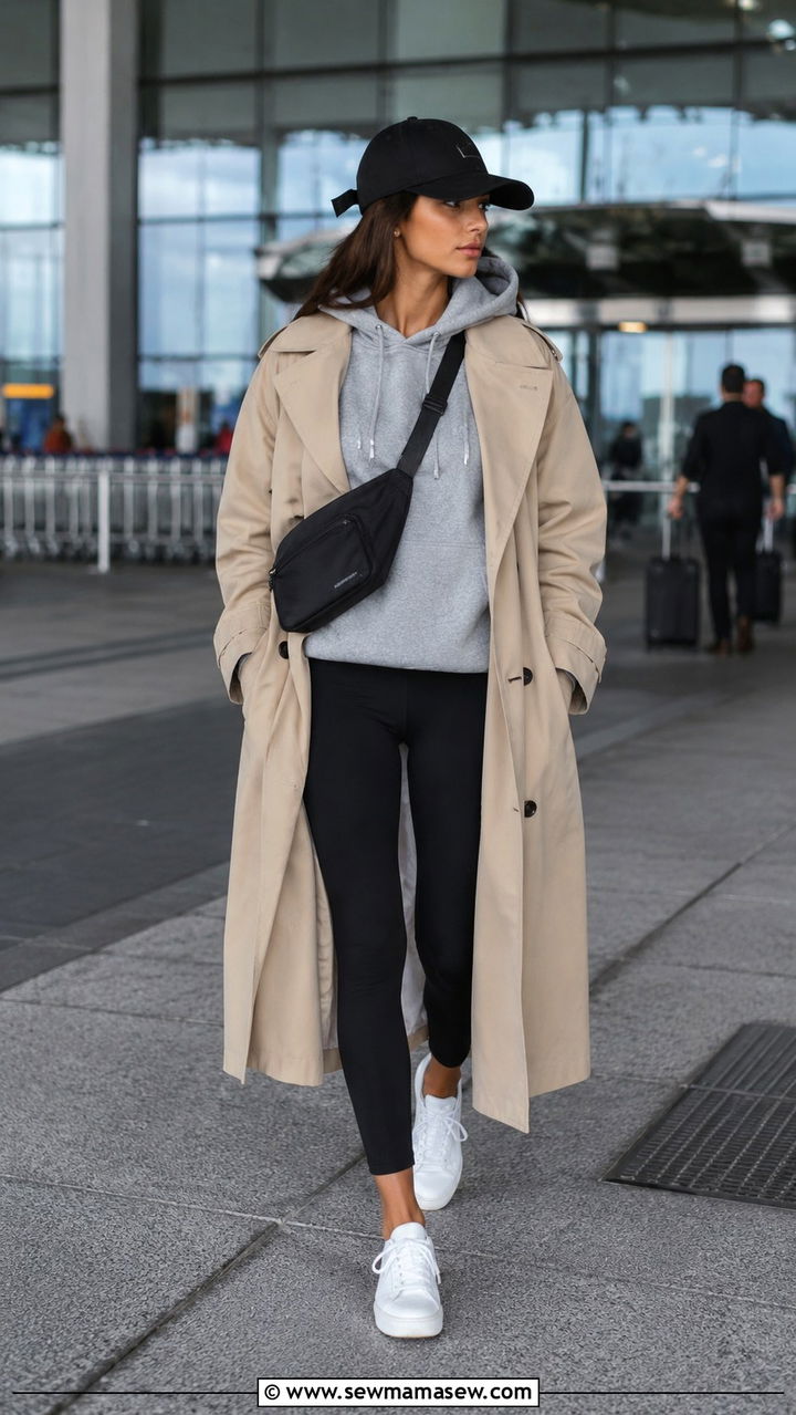 Trench Coat Open Over Hoodie And Leggings - 30 Quiet luxury outfit ideas with trench coat