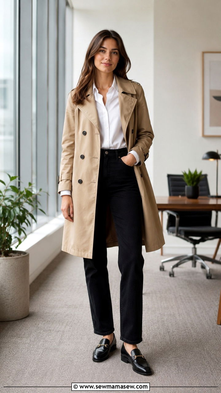 Trench Coat Outfit With Black Jeans And Button Down Shirt - 25 Black jeans outfit ideas with a trench coat