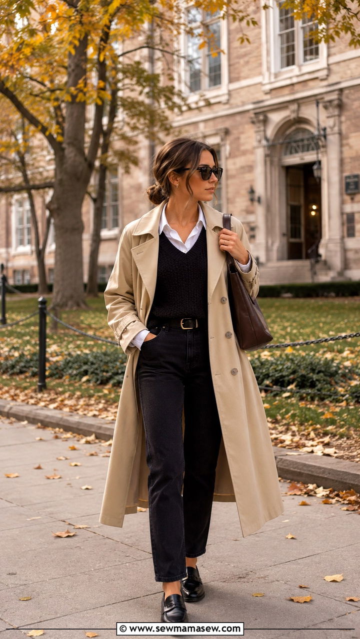 Trench Coat Outfit With Black Jeans And Knit Vest - 25 Black jeans outfit ideas with a trench coat