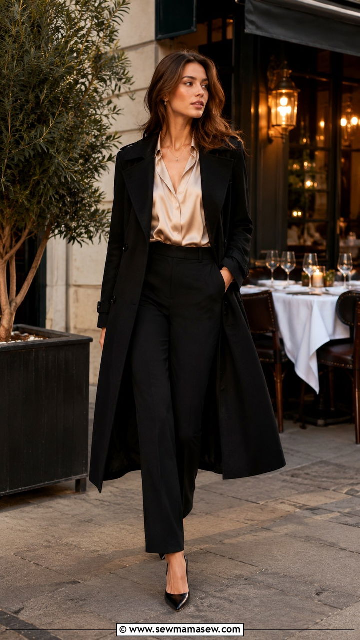 Trench Coat Outfit With Black Jeans And Silk Blouse - 25 Black jeans outfit ideas with a trench coat