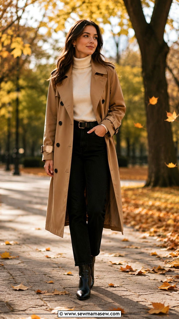Trench Coat Outfit With Black Jeans And Turtleneck Sweater - 25 Black jeans outfit ideas with a trench coat
