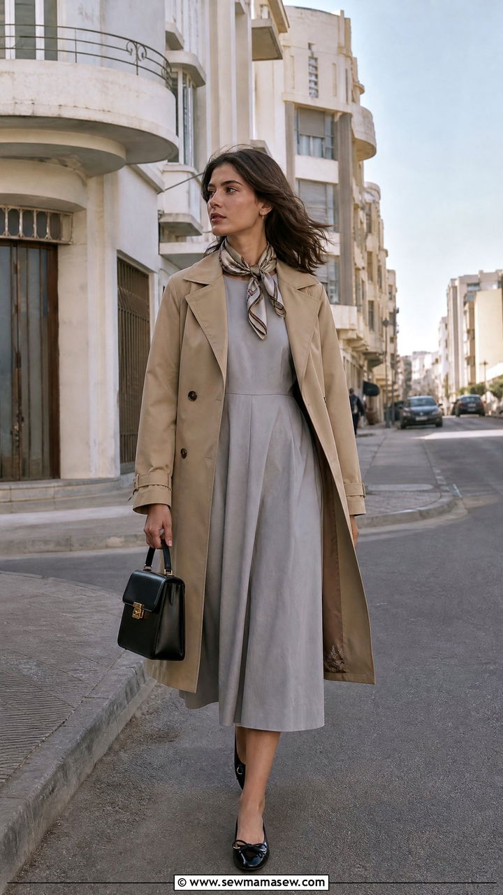 Trench Coat Over A Midi Dress Ensemble - 25 Casablanca outfit ideas