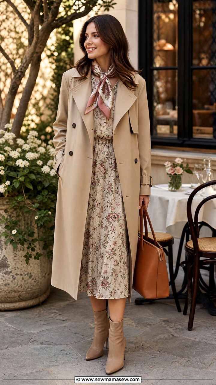 Trench Coat Over Floral Dress - 30 Mother's Day brunch outfit ideas