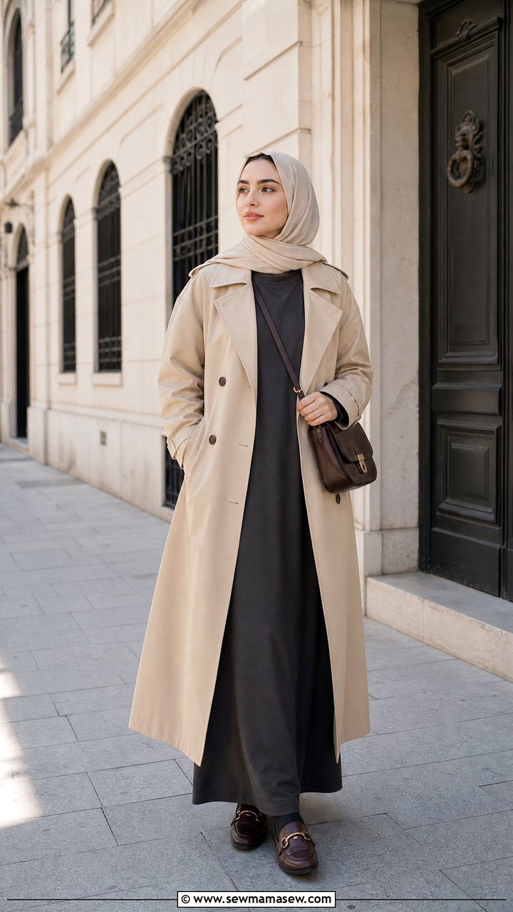 Trench Coat Over Long Dress - 30 Ramadan outfit ideas modest
