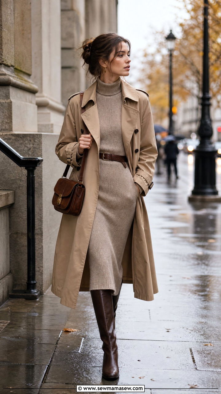 Trench Coat Over Midi Dress Outfit - 35 librarian core outfits