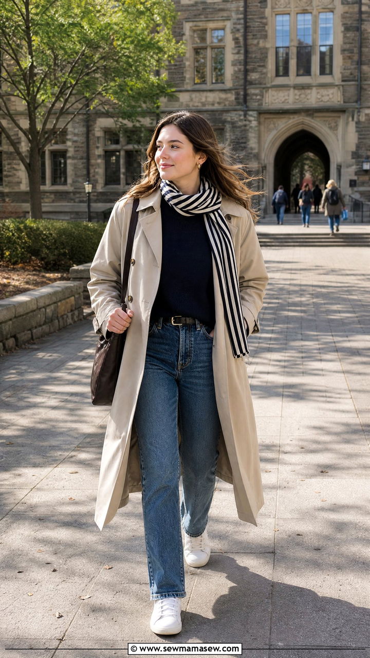 Trench Coat Over a Crewneck and Jeans - 25 Grad student outfit ideas