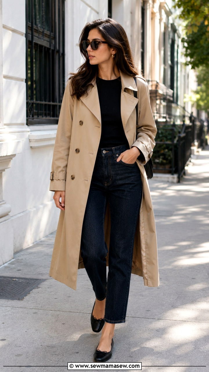 Trench Coat Over a Knit Top and Jeans Outfit - 25 Work outfits for startup