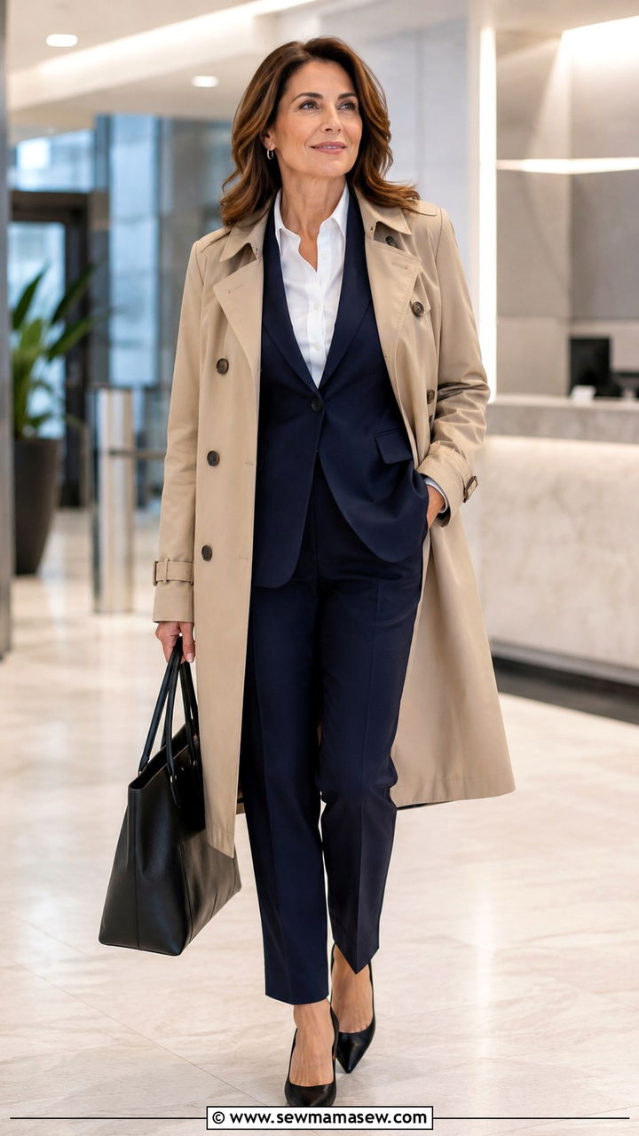 Trench Coat Over a Slip Dress for Evening - 30 trench coat outfits for women over 40
