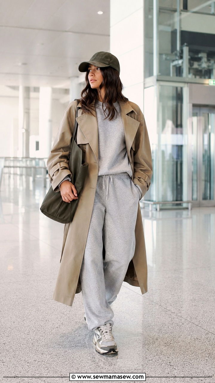 Trench Coat Over a Sweatsuit With Chunky Sneakers - 30 transitional casual outfit ideas