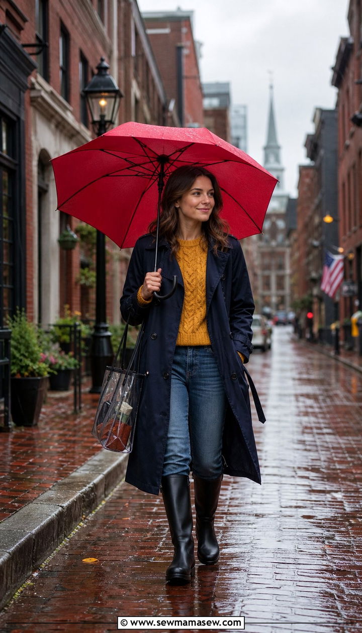 Trench Coat Straight Jeans Rain Boots Outfit - 35 Boston outfit ideas