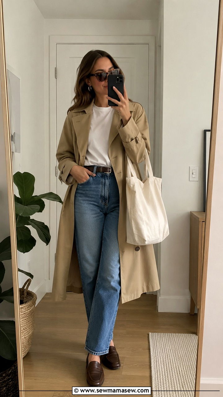 Trench Coat Straight Leg Jeans Outfit - 30 old money outfits aesthetic