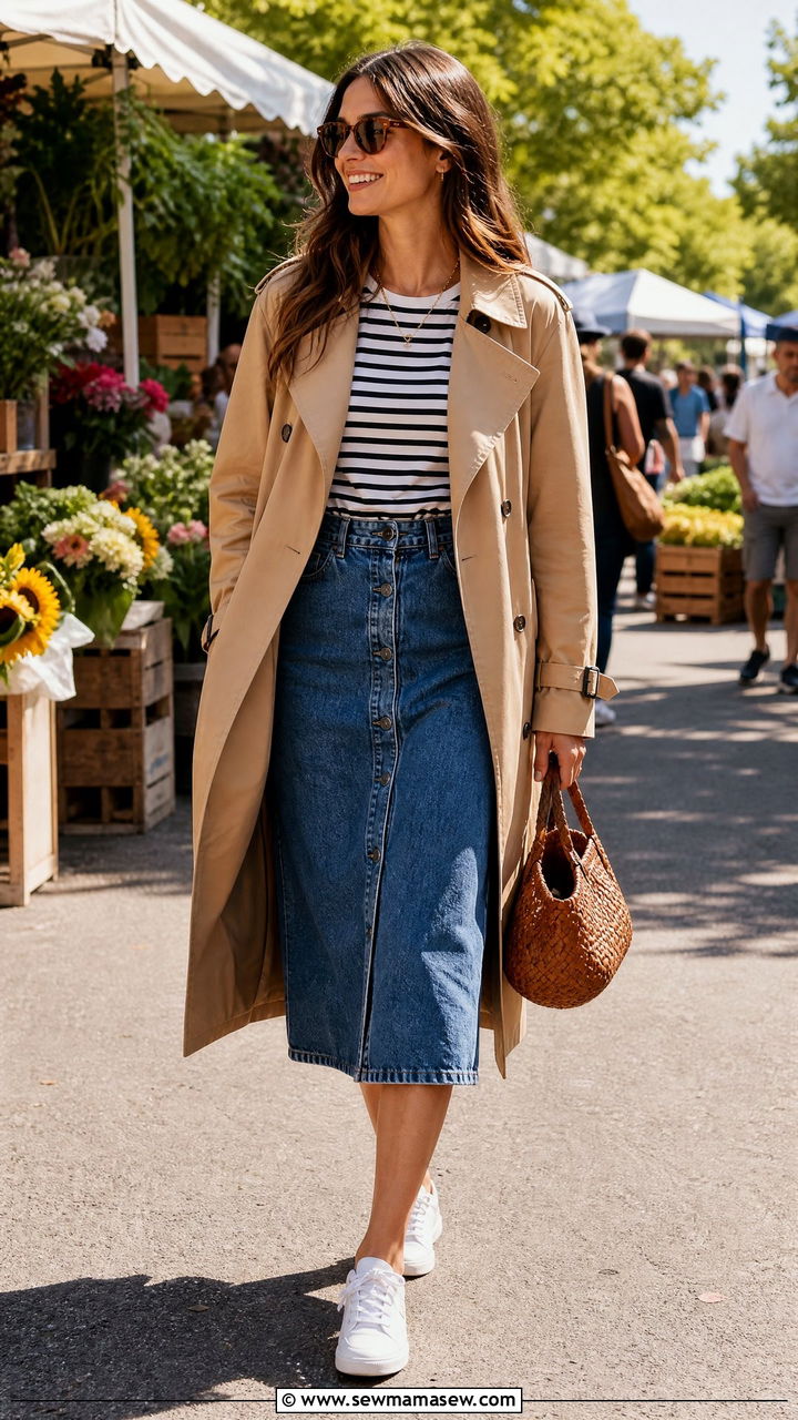 Trench Coat With A Denim Skirt - 30 classy trench coat outfits