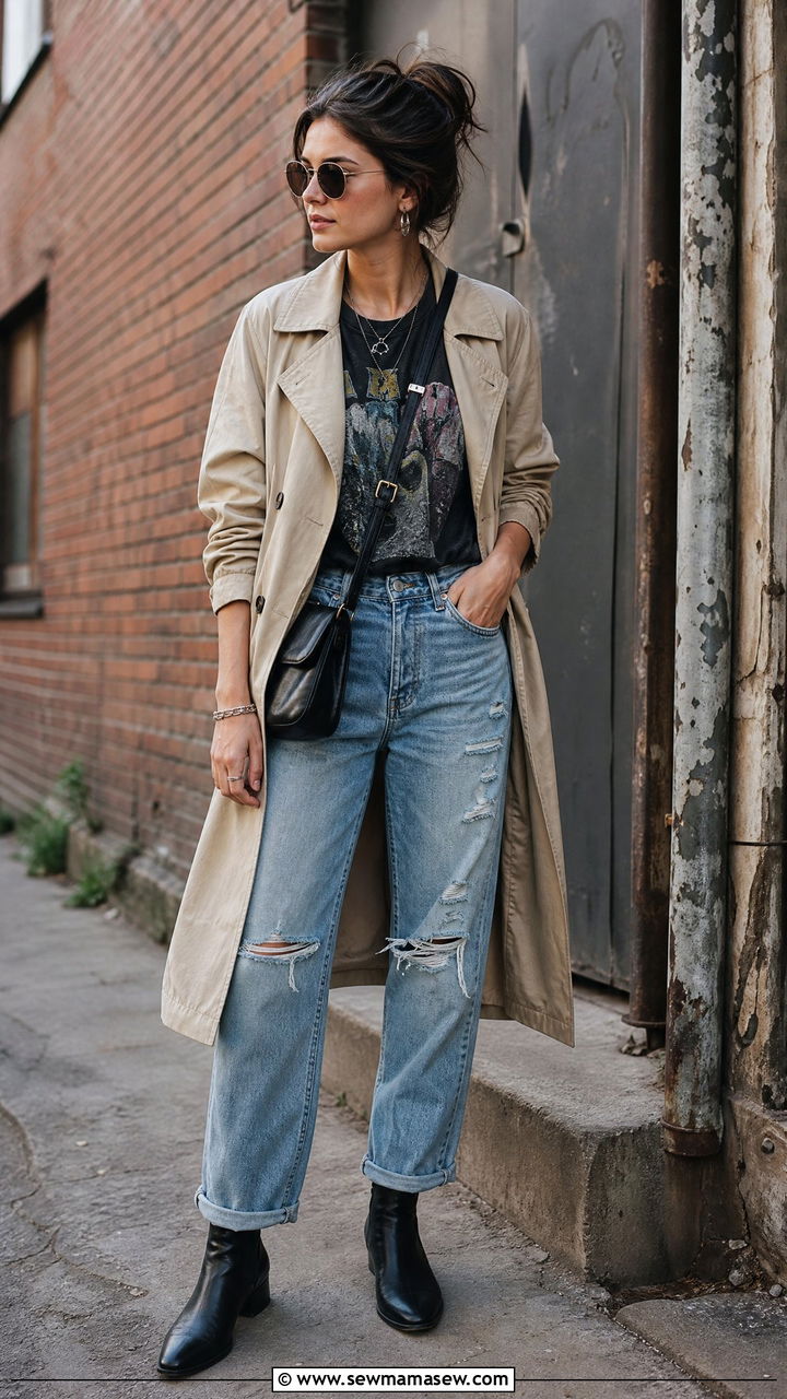 Trench Coat With A Graphic Tee And Distressed Jeans - 35 How to style a trench coat