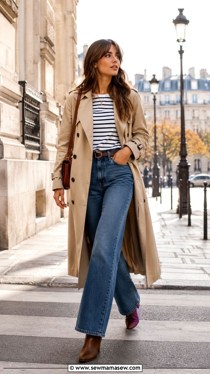 Trench Coat With Ankle Boots And Wide Leg Jeans - 30 spring boots outfit ideas