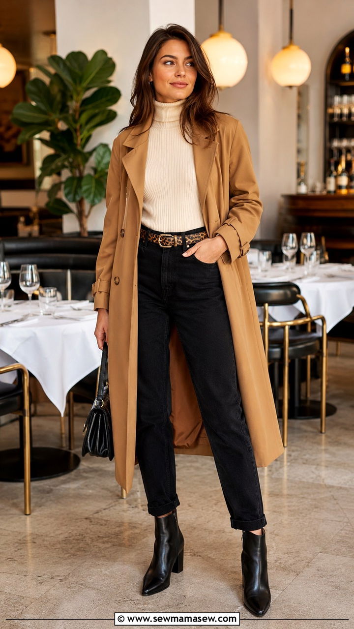 Trench Coat With Black Mom Jeans - 30 Mom jeans outfit ideas with a trench coat