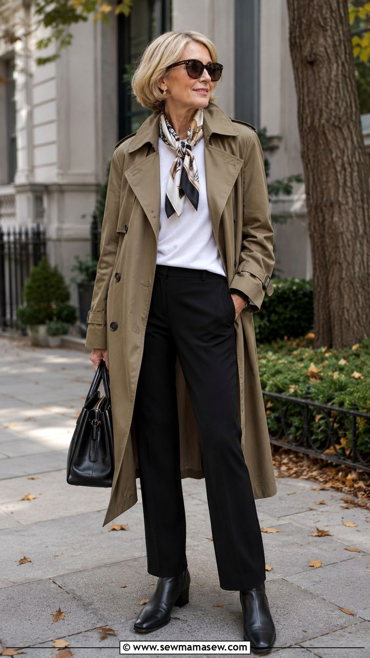 Trench Coat With Black Straight Pants - 30 Chic outfits for women over 50