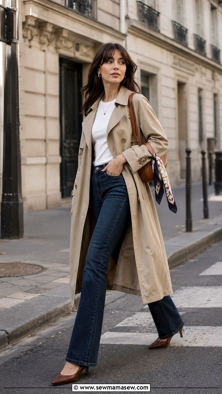 Trench Coat With Bootcut Jeans And Kitten Heels - 25 Bootcut jeans outfit ideas with heels