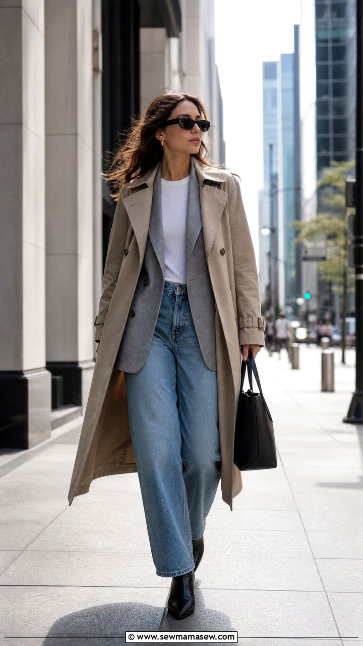 Trench Coat With Boyfriend Jeans and a Blazer - 25 Boyfriend jeans outfit ideas with a trench coat