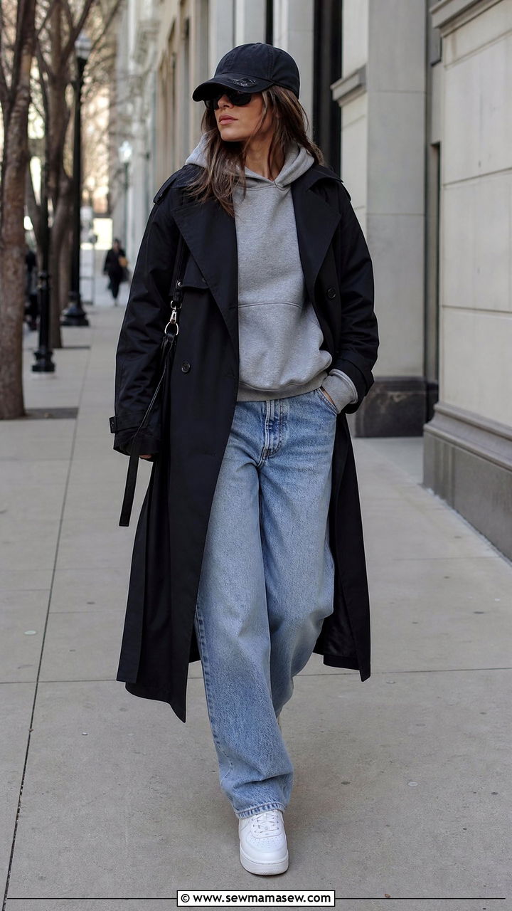Trench Coat With Boyfriend Jeans and a Hoodie - 25 Boyfriend jeans outfit ideas with a trench coat