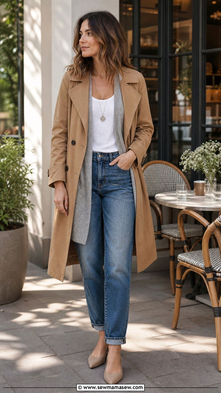 Trench Coat With Boyfriend Jeans and a Long Cardigan - 25 Boyfriend jeans outfit ideas with a trench coat