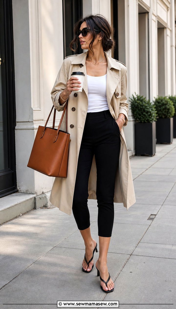 Trench Coat With Capri Pants Spring Outfit - 25 spring outfit ideas trends