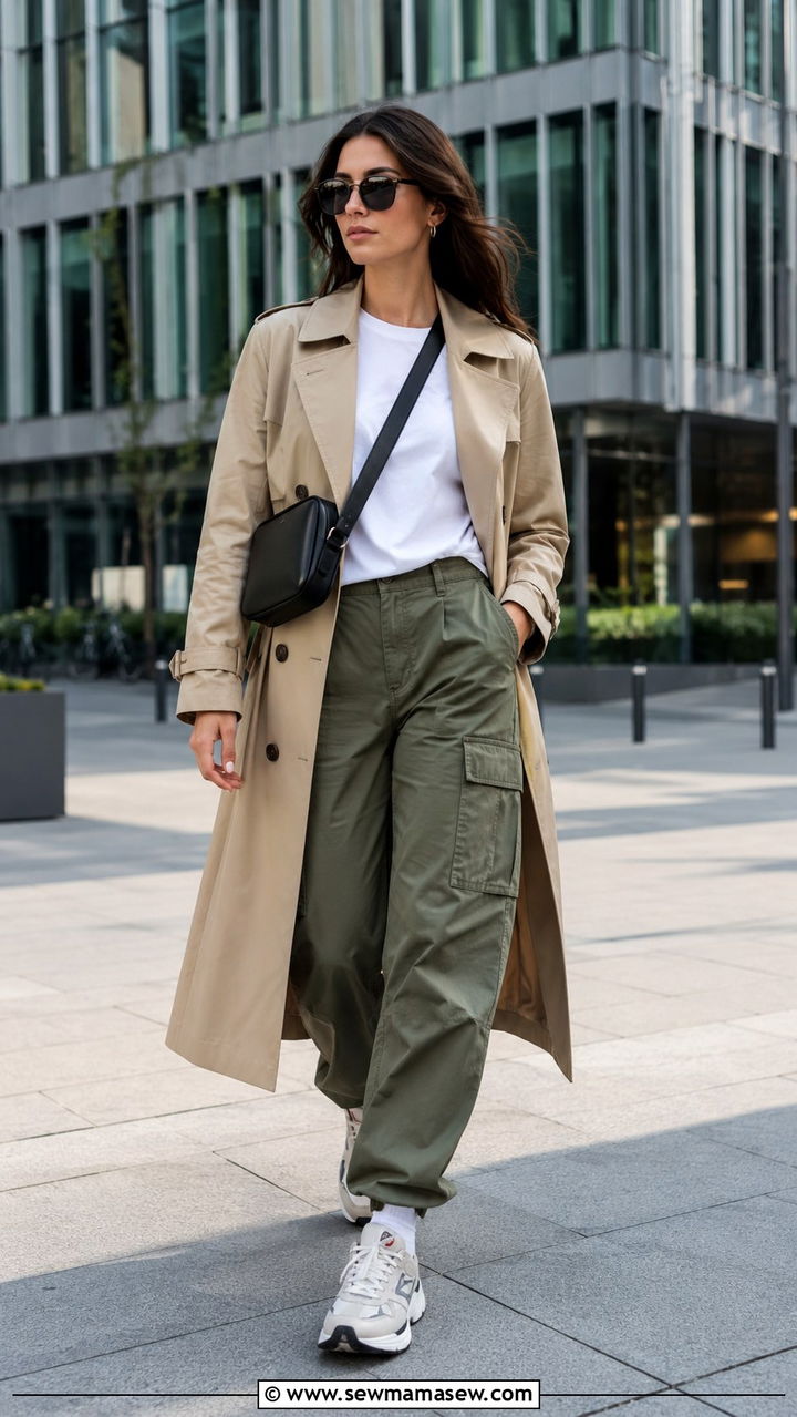 Trench Coat With Cargo Pants And Chunky Sneakers - 25 trench coat outfits 2026