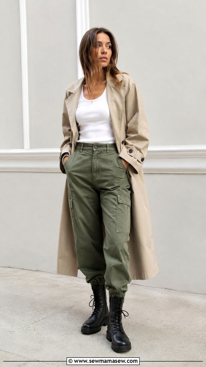 Trench Coat With Cargo Pants And Combat Boots - 30 Spring outfits with trench coats
