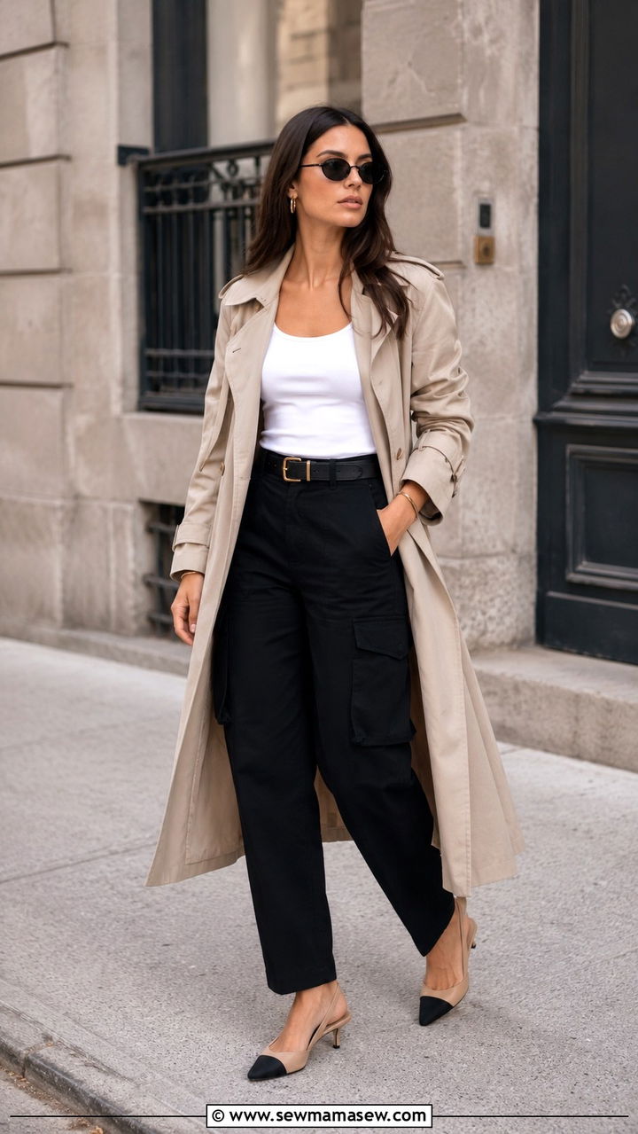 Trench Coat With Cargo Pants And Heels - 30 Cargo pants outfit ideas with heels