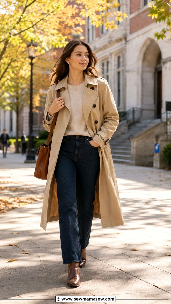 Trench Coat With Cashmere Sweater And Straight Leg Jeans - 30 classy college outfits