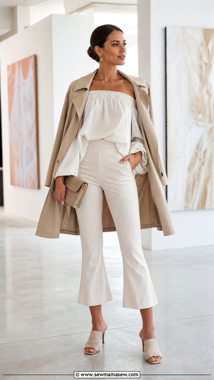 Trench Coat With Cropped Pants And Off Shoulder Top Outfit - 30 Summer outfits with trench coat