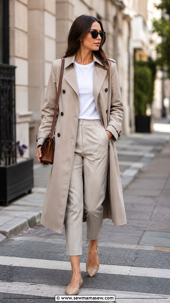 Trench Coat With Cropped Trousers And Pointed Flats - 25 Ageless outfit ideas 2026