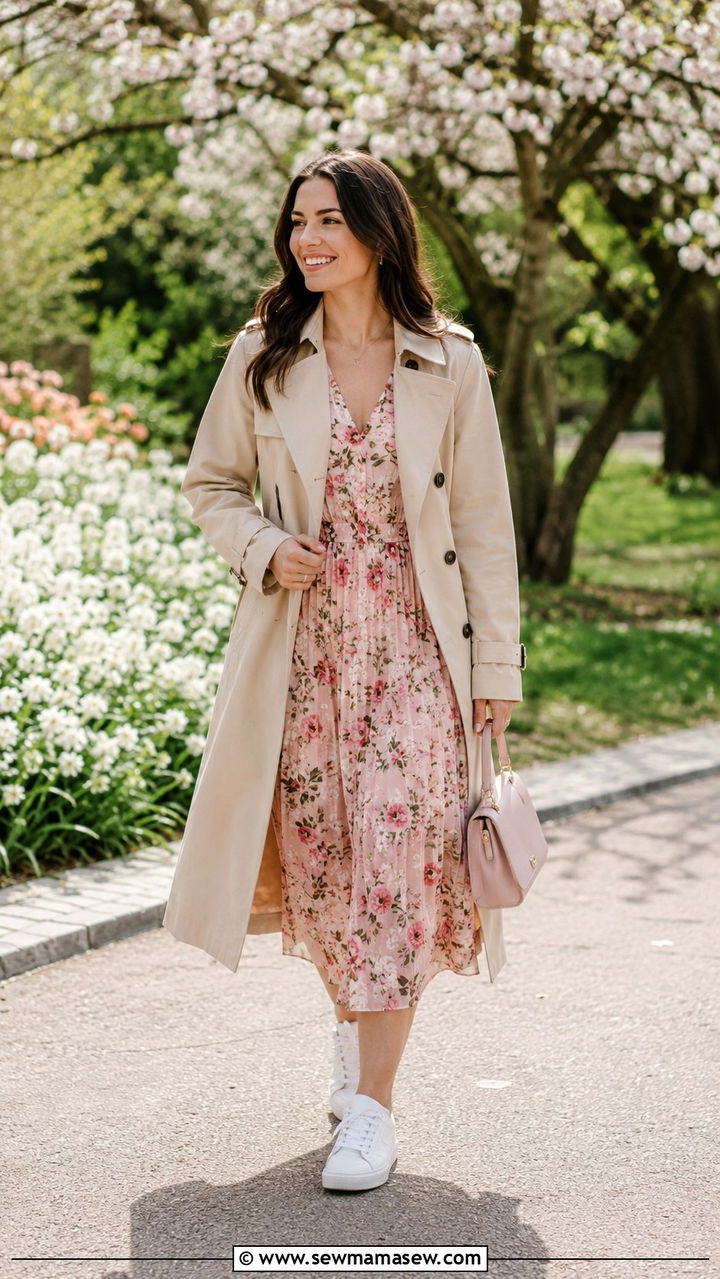 Trench Coat With Floral Dress Outfit - 30 spring trench coat outfit ideas