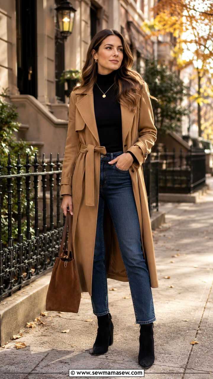 Trench Coat With High Waisted Jeans And Ankle Boots - 30 High waisted jeans outfit ideas with a trench coat