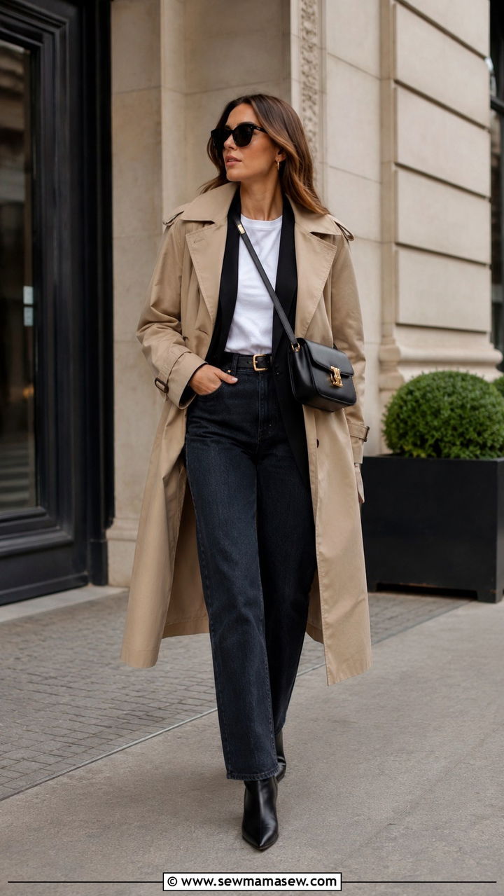 Trench Coat With High Waisted Jeans And Blazer - 30 High waisted jeans outfit ideas with a trench coat