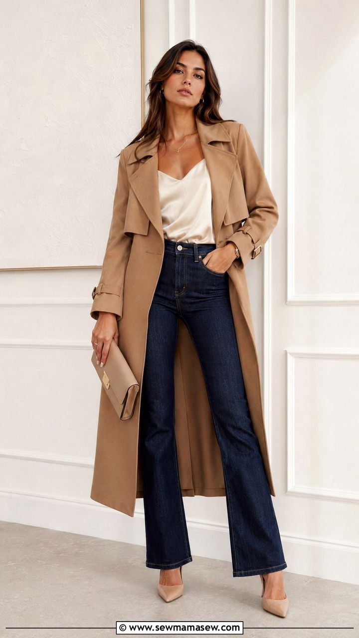 Trench Coat With High Waisted Jeans And Heels - 30 High waisted jeans outfit ideas with a trench coat