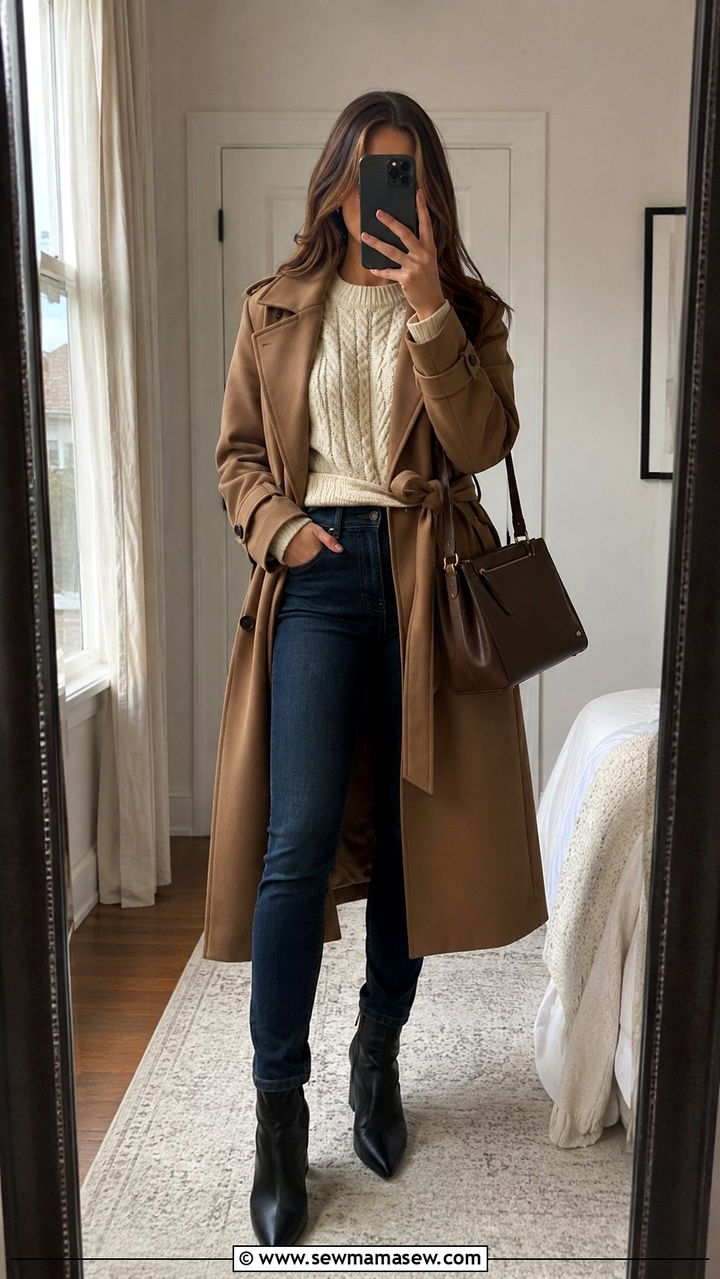Trench Coat With High Waisted Skinny Jeans - 30 High waisted jeans outfit ideas with a trench coat